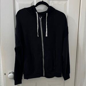 Volcom Black Zip-Up Hoodie with White Drawstrings
